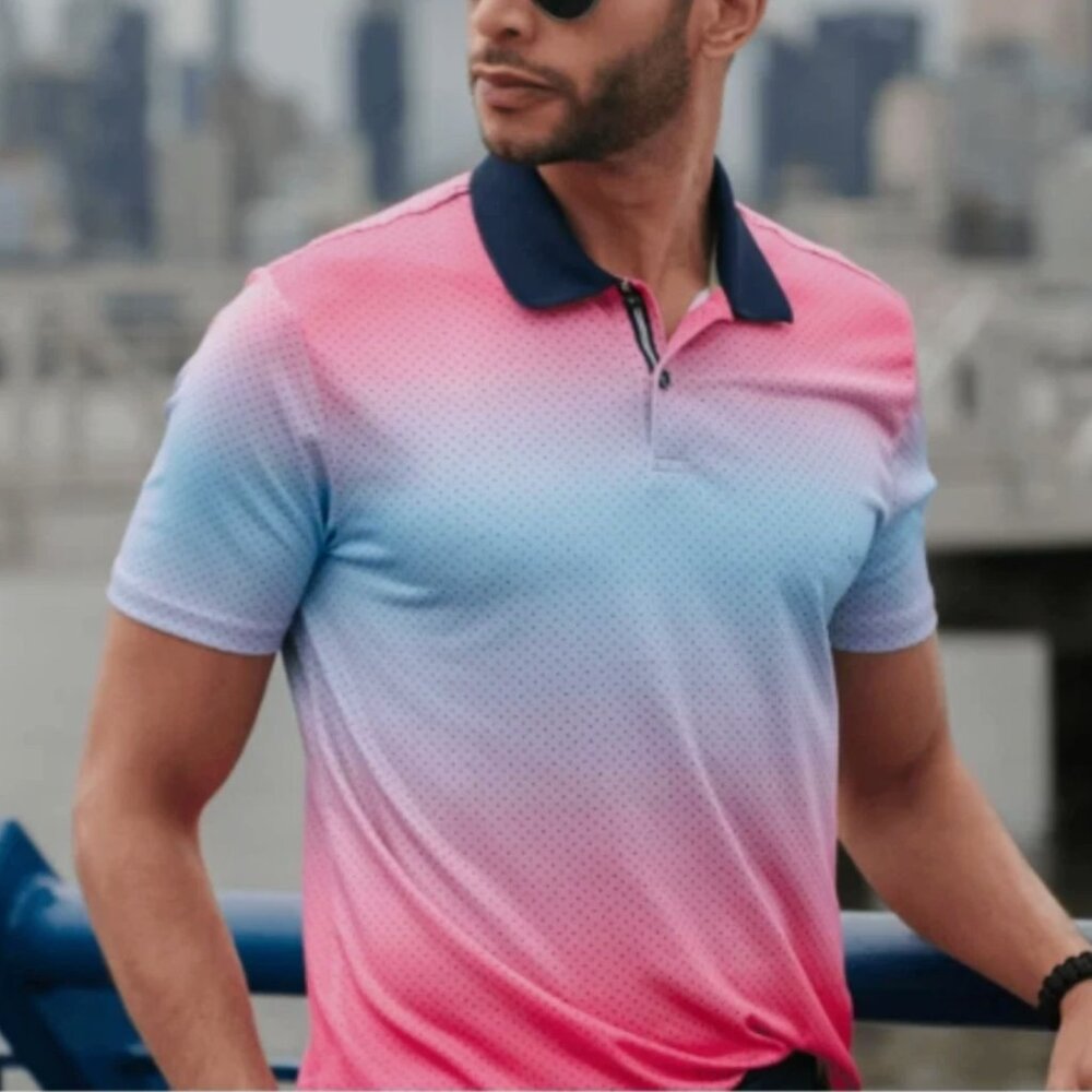 Society of Threads Men Intelli Fresh Polo T-Shirt Pink Spotted Size L